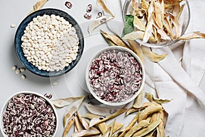 Freshly harvested dry white and red beans