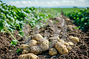 Freshly harvested potatoes in a field photo