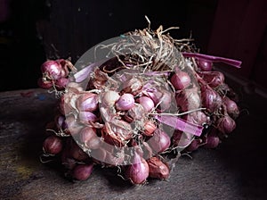 freshly harvested shallots from the field