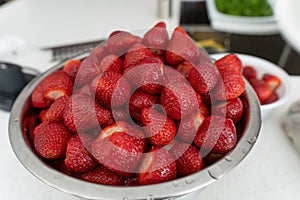 Freshly harvested strawberries ready to eat