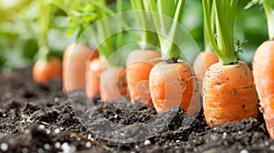 Freshly harvested vibrant carrots thriving in a lush and green greenhouse garden photo