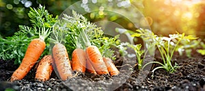 Freshly harvested vibrant carrots thriving in a lush greenhouse garden environment