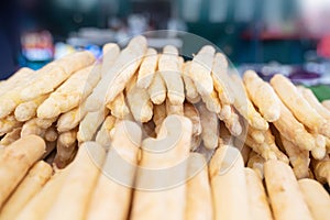 Freshly harvested white asparagus