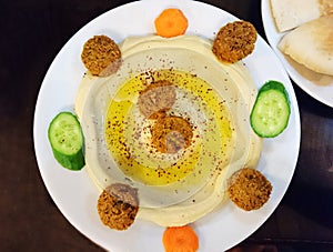 Freshly made classical typical Hummus with meat Middle East Arabic food