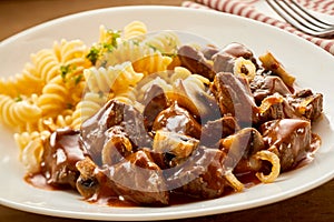 Freshly made Hungarian goulash with pasta
