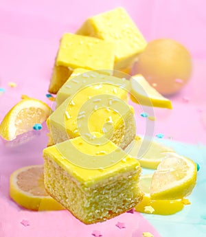 Freshly made lemon cake slices with sprinkles