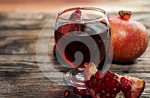 Freshly made pomegranate juice in glass