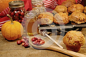 Freshly made pumpkin and berry muffins