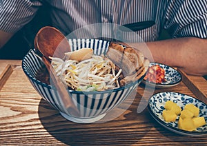 Freshly made ramen in korean cafe