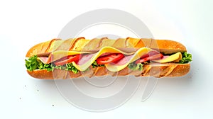 Freshly Made Sub Sandwich on White Background. Delicious and Convenient Meal Option. Perfect for Quick Lunch. AI