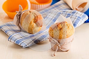 Freshly muffins on kitchen table