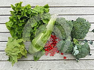 Fresh Biological Vegetables on wood, Still Life