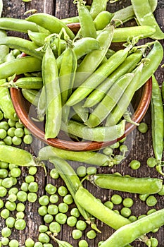 Freshly picked organic peas