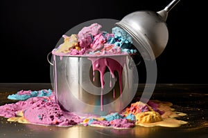 freshly poured ice cream mix in a metal container