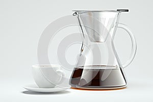 Freshly prepared black coffee in chemex pour over coffee maker Alternative ways of brewing coffee. 3d rendering photo