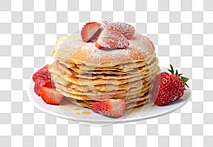 Freshly prepared pancakes with strawberries