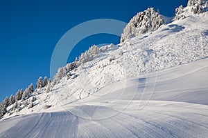 Freshly prepared ski slope