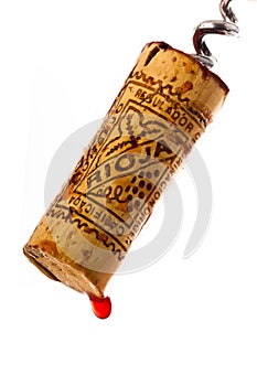 Freshly pulled wine cork marked Rioja. photo