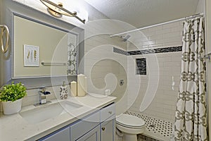 Freshly renovated bathroom with walk-in shower