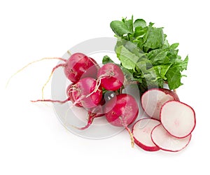 Freshly ripe radishes isolated on white background