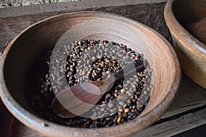 Freshly roasted Luwak coffee beans at Bali Indonesia