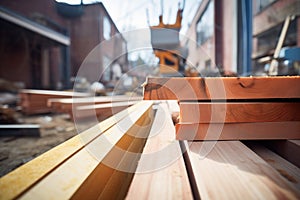 freshly sawn planks at a lumberyard