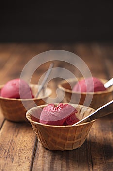 Freshly Scooped Sorbet in Waffle Cups