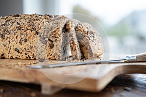 Freshly sliced multigrain bread photo