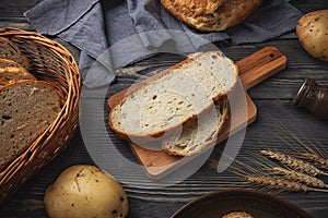 Freshly sliced rustic bread