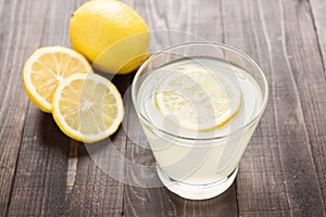 Freshly squeezed lemon juice in glass.