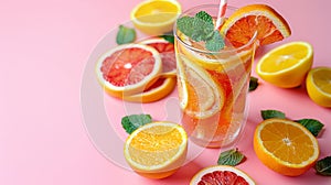 Freshly squeezed orange and grapefruit juice in a glass