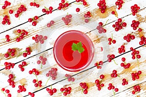 Freshly squeezed red juice with green leaf currant