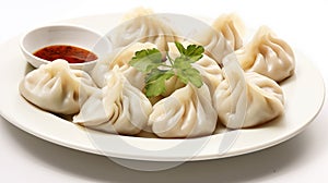 Freshly steamed momos with dip