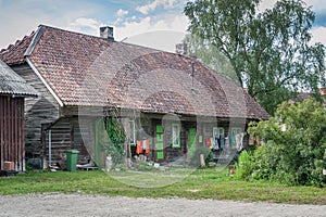 Freshly washed laundry drying on the string outside in the backyard.