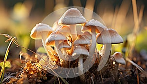 Freshness of autumn close up of edible mushroom in uncultivated forest generated by AI