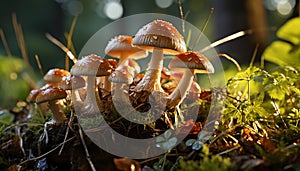Freshness of autumn Close up of edible mushroom in uncultivated forest generated by AI