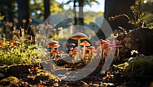 Freshness of autumn Close up of edible mushroom in uncultivated forest generated by AI