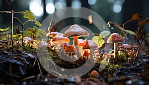 Freshness of autumn Close up of edible mushroom in uncultivated forest generated by AI