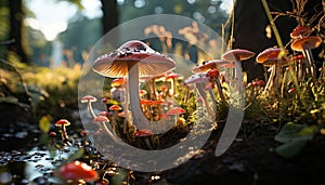 Freshness of autumn Close up of edible mushroom in uncultivated forest generated by AI