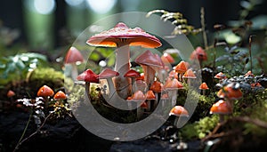 Freshness of autumn Close up of edible toadstool in uncultivated forest generated by AI