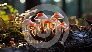 Freshness of autumn Close up of small, poisonous toadstool in forest generated by AI