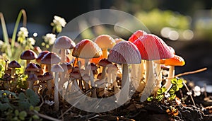 Freshness of autumn Close up of uncultivated toadstool in forest generated by AI