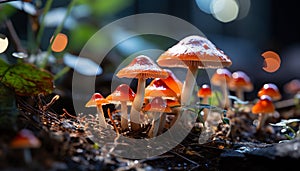 Freshness of autumn growth in uncultivated forest, fly agaric mushroom generated by AI