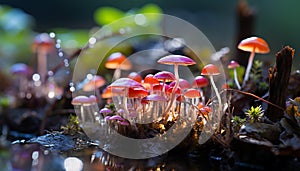 Freshness of autumn growth in uncultivated forest, fly agaric mushroom generated by AI