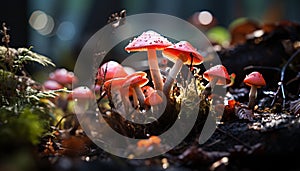 Freshness of autumn growth in uncultivated forest, fly agaric mushroom generated by AI