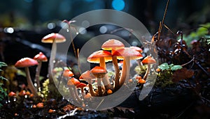 Freshness of autumn growth in uncultivated forest, fly agaric mushroom generated by AI
