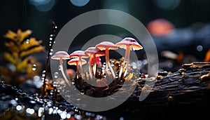 Freshness of autumn, a macro toadstool growth in uncultivated forest generated by AI