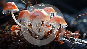 Freshness of autumn, a poisonous toadstool grows in uncultivated forest generated by AI