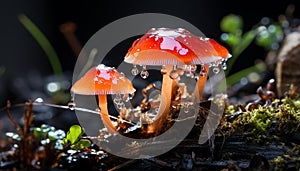 Freshness of autumn, a slimy toadstool grows on uncultivated forest generated by AI