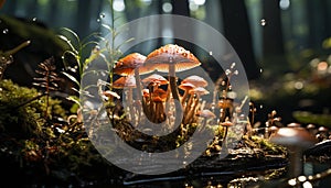 Freshness of autumn, a slimy toadstool grows in uncultivated forest generated by AI